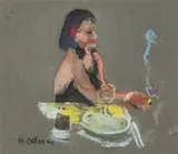 Fumeuse by Henriette Deloras, Pastel, sold Sep 2024