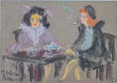 Au café by Henriette Deloras, 1938, Pastel, sold Sep 2024