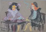 Au café by Henriette Deloras, 1938, Pastel, sold Sep 2024