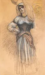 Adela by Ernest Hébert, Crayon noir et rehauts de craies de couleur, sold Sep 2024