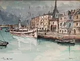 Honfleur, bassin de l'ouest by L. P. Robert Lavoine, Aquarelle et gouache sur papier, sold Nov 2021