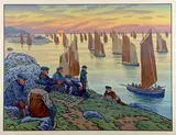 Les vieux by Henri Rivière, 1906, Lithographie couleurs, série Au vent de Noroît Feuille :, sold Apr 2023