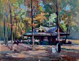 Le pavillon des gaufres au Luxembourg by Marcel Parturier, Gouache et aquarelle signée en bas à gauche, sold Apr 2023