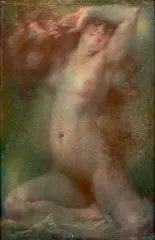Nu assis by Lucien Lévy-Dhurmer, 1911, Pastel sur papier marouflé sur toile, sold Apr 2023