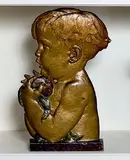 Enfant à la pomme Bas-relief by Richard Guino, Épreuve en bronze à patine brune nuancée, rouge et verte, fonte d'édition ancienne de Suss, sold Apr 2023
