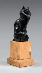 Chat Angora assis by Théophile Steinlen, Épreuve en bronze à patine brune nuancée, fonte d'édition ancienne de A, sold Apr 2023