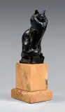 Chat Angora assis by Théophile Steinlen, Épreuve en bronze à patine brune nuancée, fonte d'édition ancienne de A, sold Apr 2023