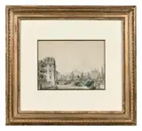La folie Montigny de Montmartre by Jean-Baptiste Marechal, Plume et encre grise, lavis gris et aquarelle, sold Mar 2023