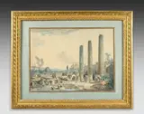 Les ruines du temple de Jupiter à Pouzzoles by Louis-François Cassas, Plume et encre noire, aquarelle, sold Mar 2023
