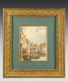 Pêcheurs à quai dans un village by Charles Evrard, Aquarelle sur traits de crayon noir, sold Mar 2023