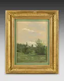 Vue d'un village by Louis Debras, Pastel sur papier beige, sold Mar 2023