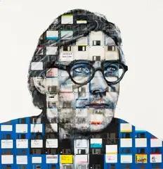 Portrait (Anton Magnani) by Nick Gentry, 2014, Technique mixte sur disquettes datée et signé en bas à droite Mixed media on floopy discs, sold Dec 2015