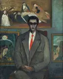 Homme assis devant des tableaux de Maîtres by Ferdinand Desnos, 1953, Toile, sold Oct 2015
