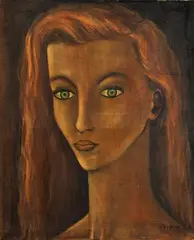 Dame aux yeux verts by Jos De Cock, 1956, Toile, sold Oct 2015