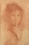 Portrait de jeune fille by Léon Detroy, 1907, Sanguine, sold Nov 2023