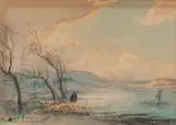 Berger et son troupeau dans un paysage by Louis-Henri Foreau, Aquarelle sur papier, sold Nov 2023