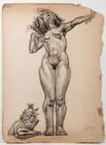 Etude pour une imbécile by Jean-Georges Cornélius, 1921, Encre, lavis d'encre et crayons de couleur sur papier, sold Sep 2023