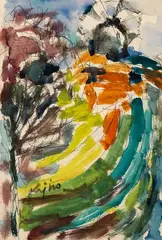 Le moulin by Ladislas Kijno, Encre et aquarelle sur papier, sold Sep 2023