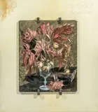 Gilbert POILLERAT (1902-1988) encadré par pour le Salon des Artistes Décorateurs Bouquet de fleurs sur un entablement by Josephine Beaudouin, Huile sur plaque de marbre, dit marmorée, gris veiné blanc signée en bas à droite Support, sold Jan 2024