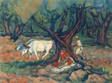 Sous les oliviers, Algérie by Paul Cirou, Aquarelle et gouache, sold Dec 2023