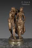 Leçon de danse. Le tout repose sur un socle circulaire à doucine by Adrien Étienne Gaudez, Epreuve en bronze patiné brun, sold Dec 2023
