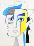 Sans titre - Portrait au chapeau by Rene Marcil, Gouache sur papier, sold Feb 2023