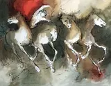 Chevaux et Cavaliers n.12 by Marcelle Dube, Aquarelle et encre, sold Feb 2023