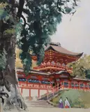 Le Temple des trois mille lanternes à Nara, circa 1953 by Albert Brenet, Gouache signée en bas à gauche, sold Jun 2021
