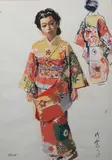 Japonaise en kimono de face et de dos by Albert Brenet, Gouache signée en bas à gauche, sold Jun 2021
