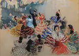 La sevillana by Albert Brenet, Gouache signée en bas à droite, sold Jun 2021