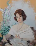 Portrait de Mme Fossaert by Albert Brenet, Gouache monogrammée en bas à gauche, sold Jun 2021