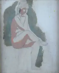 Nu assis au turban by Pere Pruna i Ocerans, Huile sur traits de crayon signé en bas à droite, sold Jun 2021