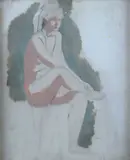Nu assis au turban by Pere Pruna i Ocerans, Huile sur traits de crayon signé en bas à droite, sold Jun 2021
