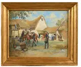 Chevau-légers lanciers amenant leurs montures à l’abreuvoir. Époque Premier Empire by Georges Scott, 1907, Aquarelle et gouache signée et datée, sold Oct 2025