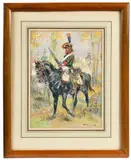 Chasseur à cheval de la Garde des consuls by Maurice Toussaint, Aquarelle et gouache signée en bas à droite, sold Oct 2025