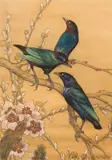 Merles sur des branchages fleuris by Gaston Suisse, Pastel et rehauts de gouache signé en bas à droite H_59 cm L_41 cm, sold Sep 2018