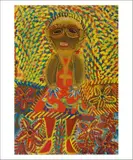 Personnage orange avec fleurs et trois oiseaux by Anselme Boix-Vives, Gouache sur carton, sold Jun 2018