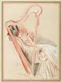 Femme à la harpe by Paul César Helleu, Sanguine sur papier, sold Jun 2018