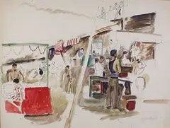 La buvette by Etienne Bouchaud, 1935, Aquarelle et encre signé et daté, sold Nov 2016