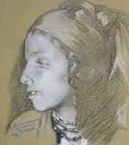 Jeune fille de Bou Saada by Jules van Biesbroeck, Craie blanche et pastel signé avec envoi «à Madame Arnaudies» en bas à gauche, sold Nov 2016