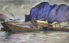 Vue d'Hongay, Tonkin 1924 by Jean Bouchaud, Aquarelle signée en bas à droite, sold Nov 2016
