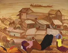 Fin de journée au bord du Tonlé Sap (Cambodge) by André Maire, 1957, Gouache signée et datée en bas vers la droite, sold Nov 2016