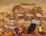 Fin de journée au bord du Tonlé Sap (Cambodge) by André Maire, 1957, Gouache signée et datée en bas vers la droite, sold Nov 2016
