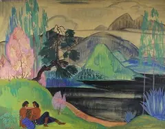 Couple Moi au bord du lac Lang-Biang by André Maire, vers 1950, Gouache signée et dédicacée au dos «A ma fille Laurédana», sold Nov 2016