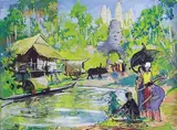 Près de la by Louis Rollet, Gouache signée en bas à gauche, sold Nov 2016