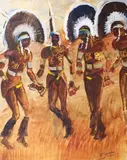 Guerriers Bassari by Jacques de Saint Seine, Aquarelle et gouache sur papier signé en bas à droite, sold Nov 2016