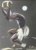 Musicien africain au tam-tam by Charles-Alphonse Combes, Gouache sur fond noir signée, sold Nov 2016