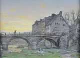 Lavandières sous le pont à Verviers by Maurice Pirenne, 1928, Pastel signé et daté en bas à droite, sold Oct 2016