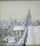 Neige aux Hautes Mezelles à Verviers by Maurice Pirenne, 1914, Pastel signé et daté en bas à droite, sold Oct 2016