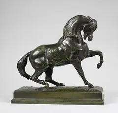 Cheval Turc antérieur gauche levé n°3 by Antoine-Louis Barye, Epreuve en bronze à patine vert nuancé, sold Oct 2016
